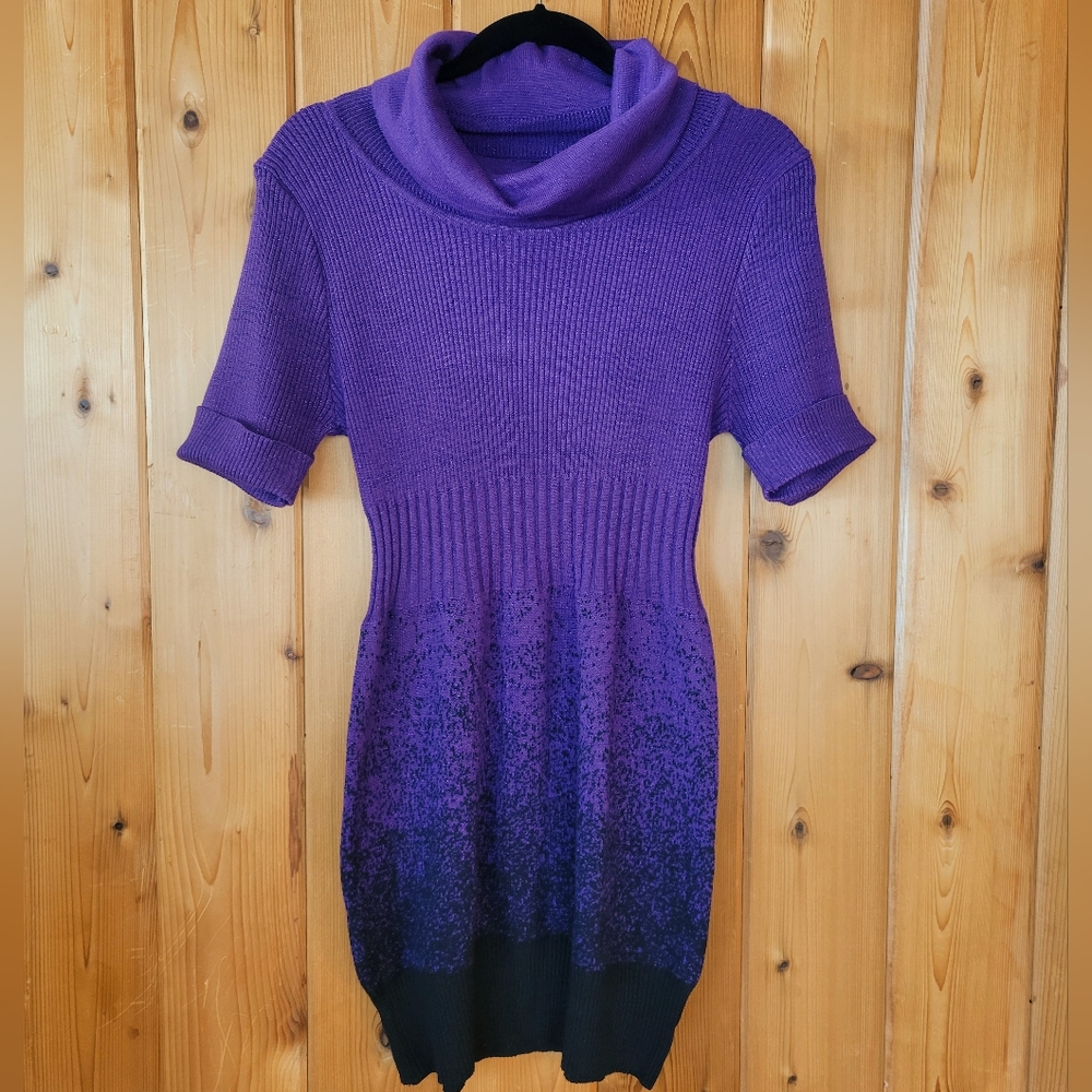 Sparkly knit purple sweater dress